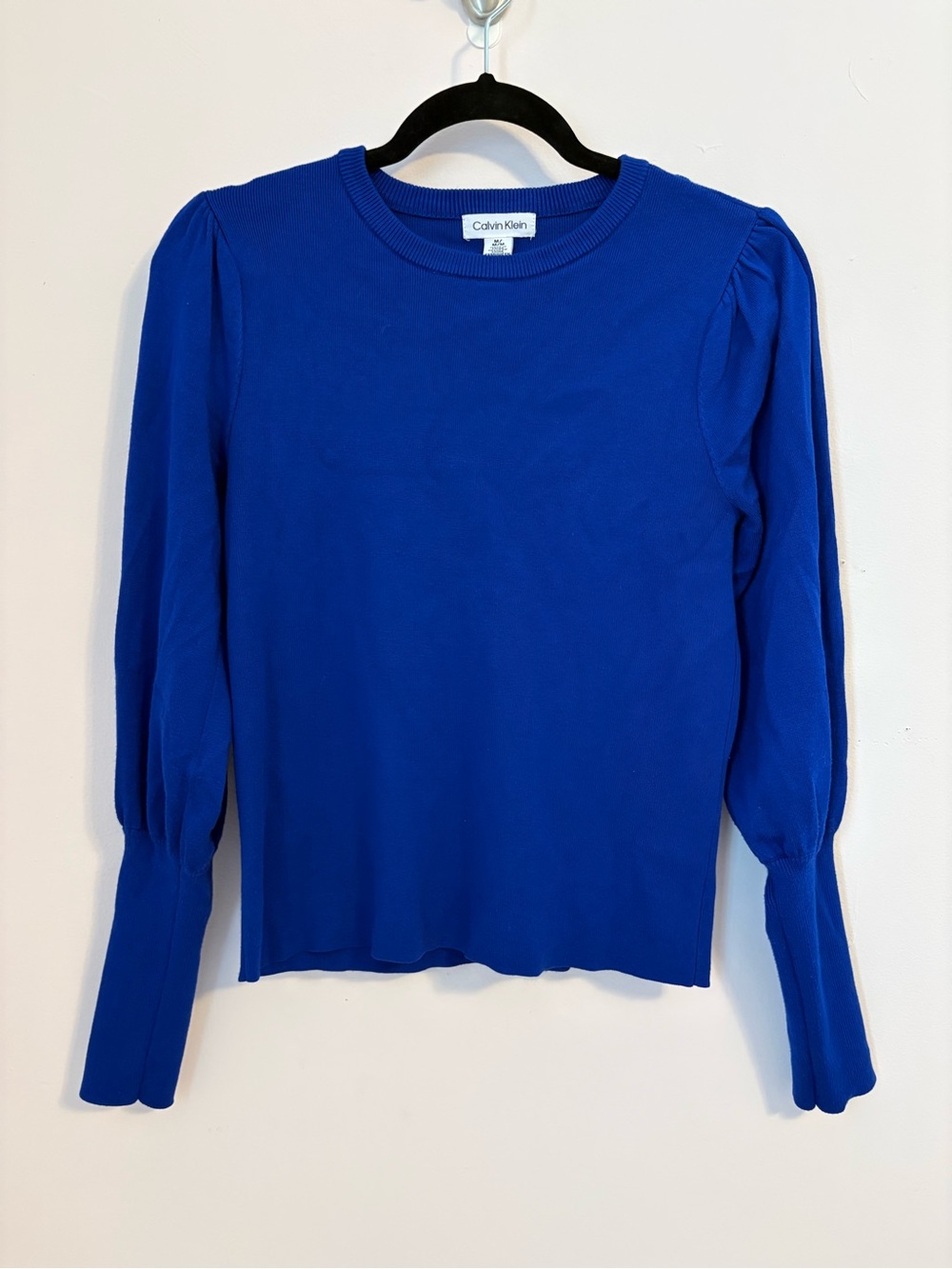 Calvin Klein royal blue puff sleeve detail sweater, size medium